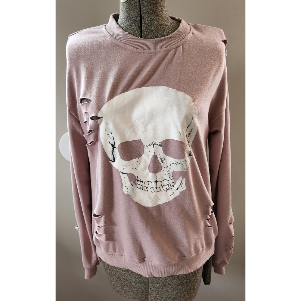 Lilac distressed skull sweater